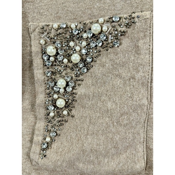 ZENERGY by CHICOS Zip Front Sweater  Size 1  with Rhinestone & Pearl Tan Size 1 - Picture 2 of 6